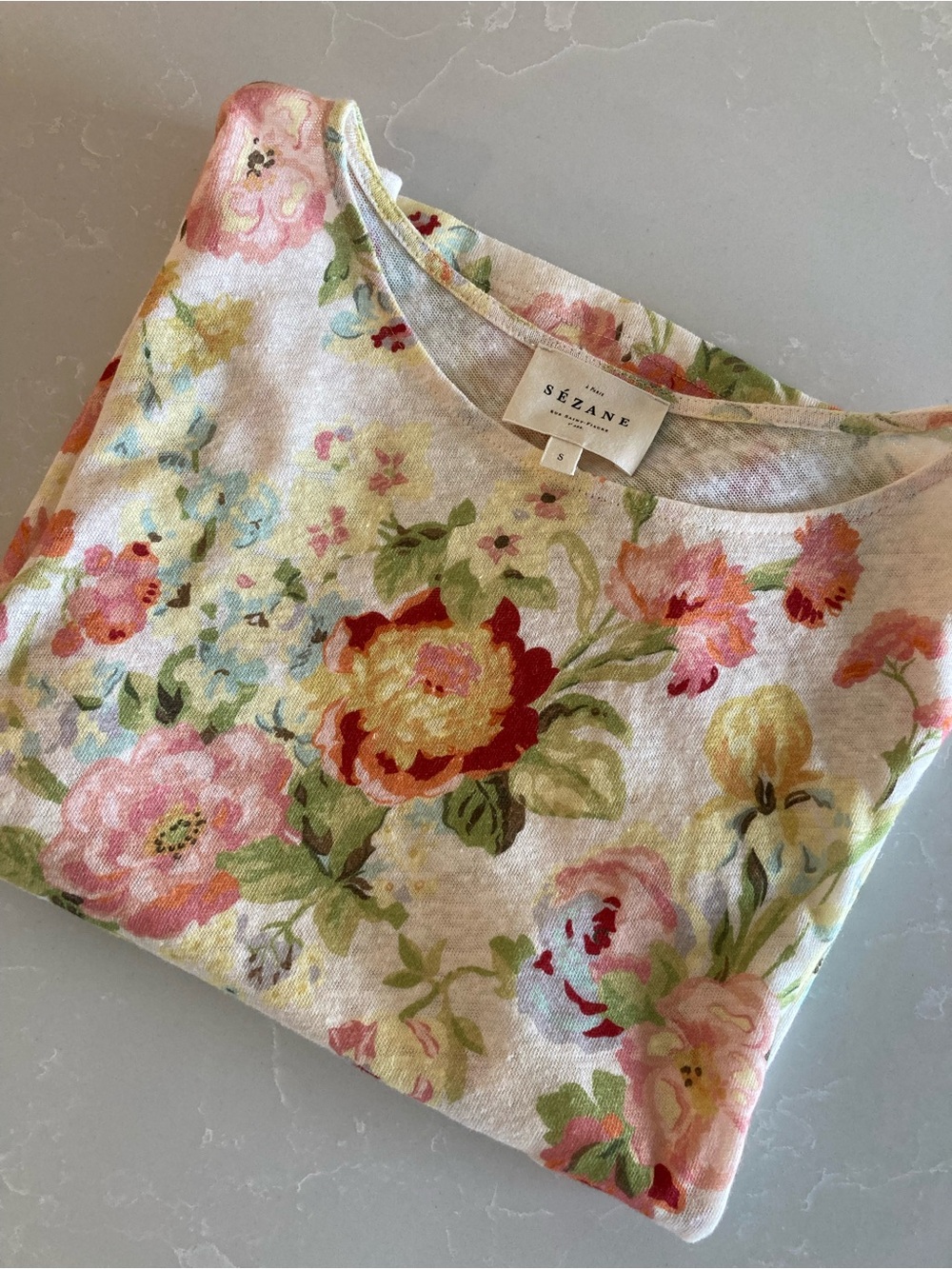 Sezane Multicolor Floral Short Sleeve Tee